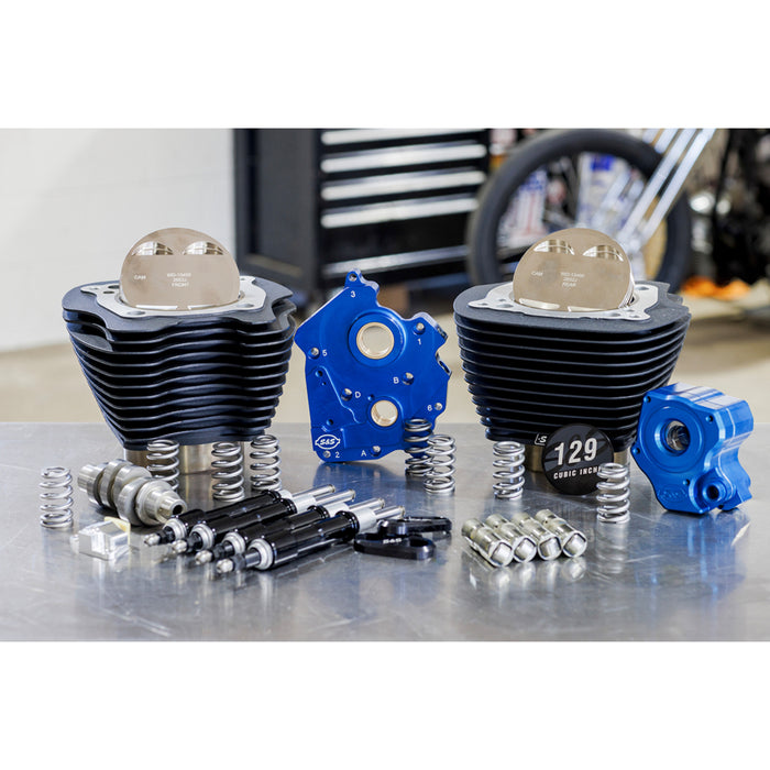 S&S CYCLE 0904-0106 310-1226 129" Power Package Engine Performance Kit - Chain Drive - Oil Cooled - Non-Highlighted Fins - M8