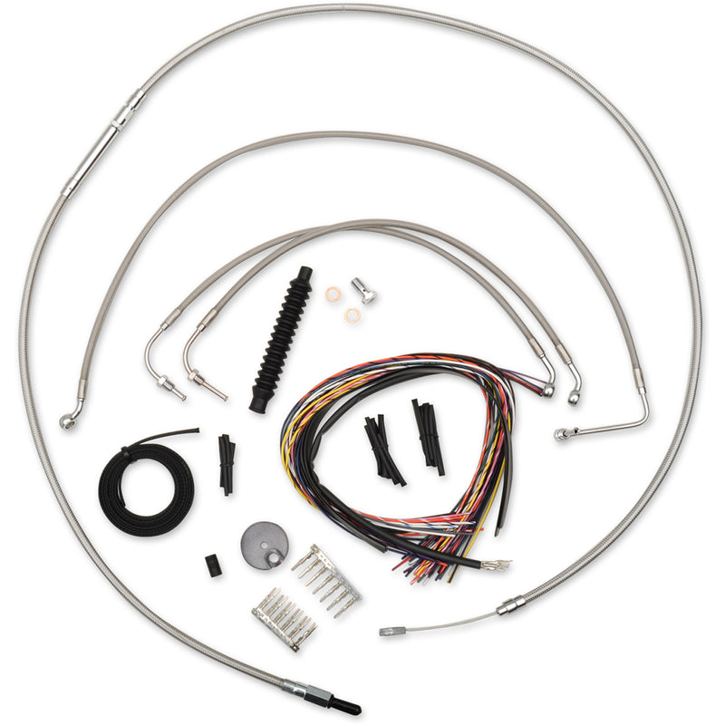 LA Choppers Complete Stainless Braided Handlebar Cable Brake Line Kit — Cable Kit 12"-14" Handlebars - LA-8010KT2-13 For Harley Touring 2008-2013