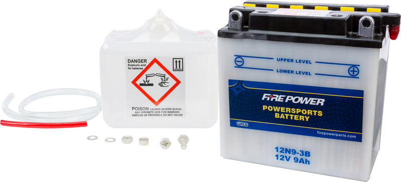 Fire Power Battery W Acid 12V - 12N9-3B Kawasaki 500 1973-1976