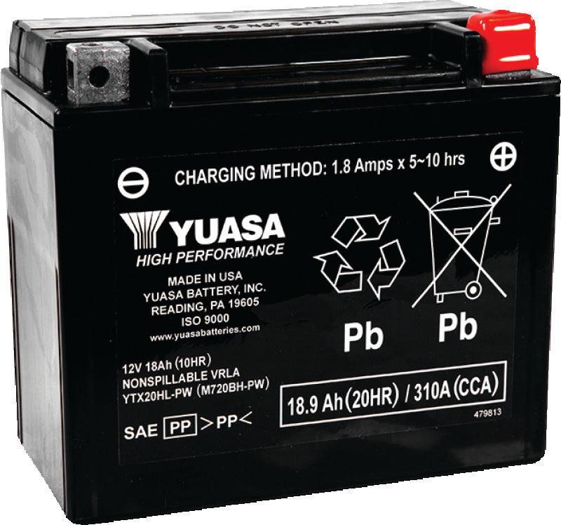 Yuasa Battery YUAM720BH-PW Yuasa YTX20HL-PW Maintenance Free AGM 12-Volt Battery - Photo - Primary