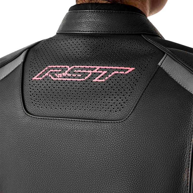 Rst 556-3626108 103626PNK-08 WOMENS S1 D3O LEATHER JACKET BLK/FLO PINK XS