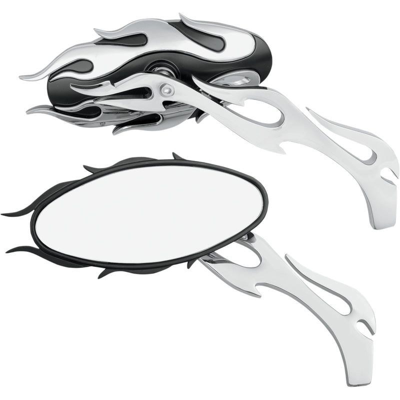 DRAG SPECIALTIES 0640-0483 Flame Oval Mirrors Mirrors - Flame - Side View - Oval - Black/Chrome - Pair