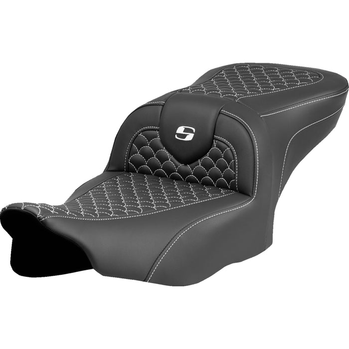 SADDLEMEN 0801-2068 823-07-20806 Dragon Scale Stitch Roadsofa™ Seat Roadsofa™ Seat - Dragon Scale Stitch - White Stitch - w/o Backrest - FLTR/FLHX '23-'24