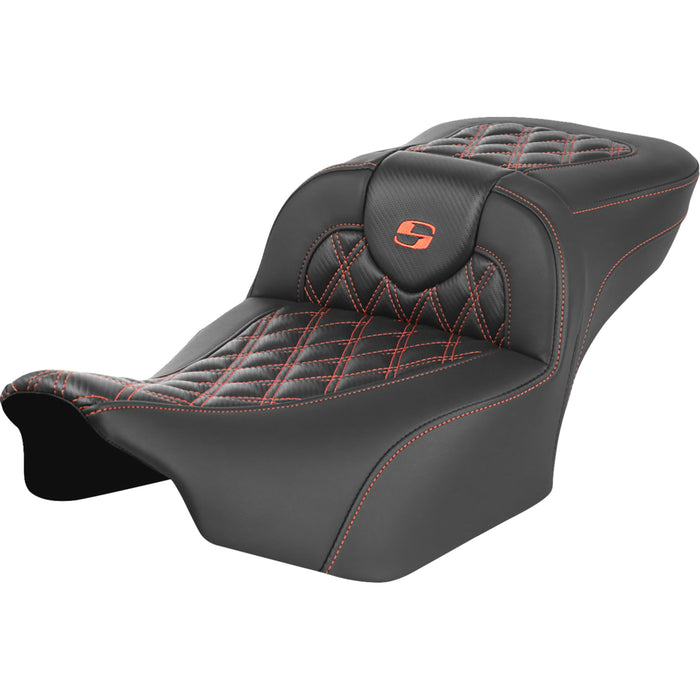 SADDLEMEN 0801-1796 823-07-20703 Roadsofa™ Extended Reach Seat - without Backrest - Lattice Stitch - Orange Stitch - FL/FX 23-24