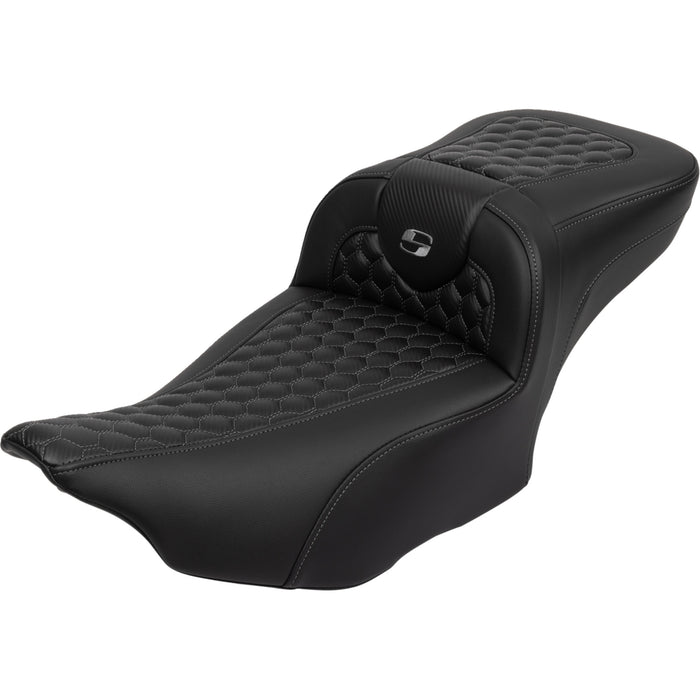 SADDLEMEN 0801-1764 823-07-190B2 Roadsofa™ Extended Reach Seat - with Backrest - Honeycomb - Dark Gray Stitch - FLTR/FLHX 23-24