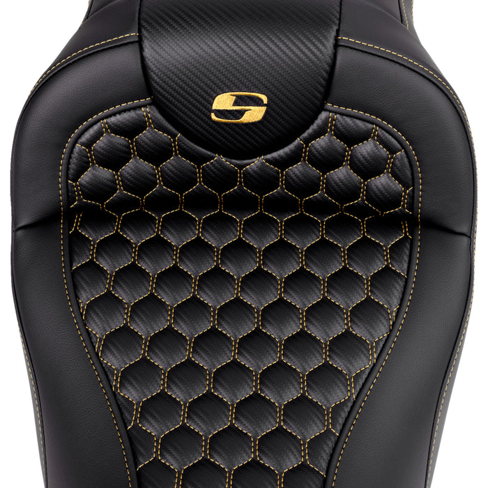 SADDLEMEN 0801-1642 A808-07B-189GOL Honeycomb Roadsofa™ Seat - Gold Stitch - without Backrest - FLH/FLT '08-'23