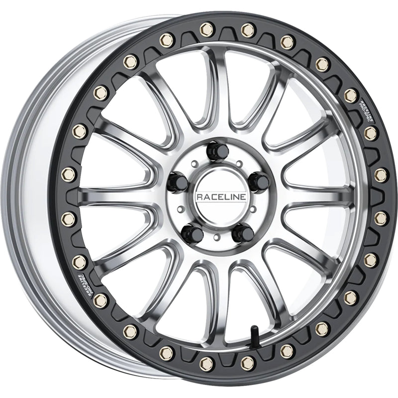 RACELINE WHEELS 0230-1557 A14SB-77012+40 Alpha Beadlock Wheel Wheel - Alpha - Front/Rear - Hyper Silver/with Black Ring - 17x7 - 5/114.3 - +40 mm