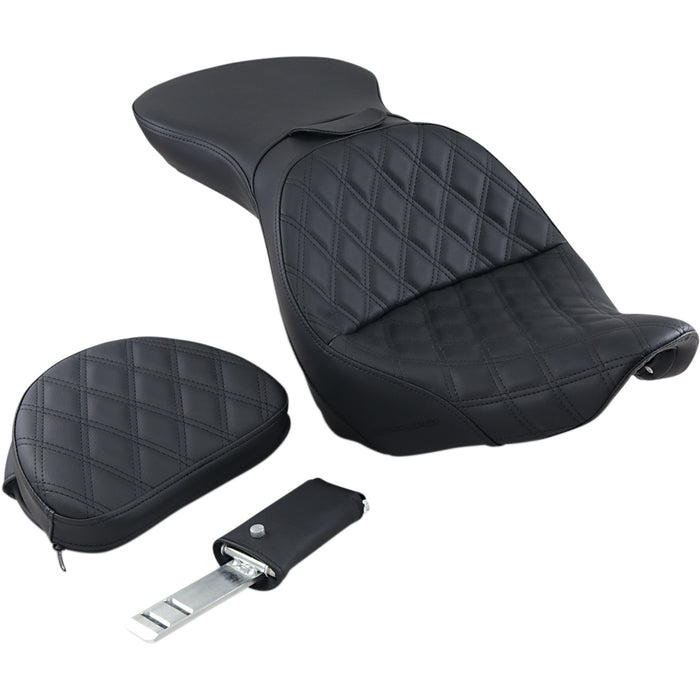 SADDLEMEN 0802-1075 806-12-030LS Explorer Seat - With Backrest - Lattice Stitched - Black - FXST