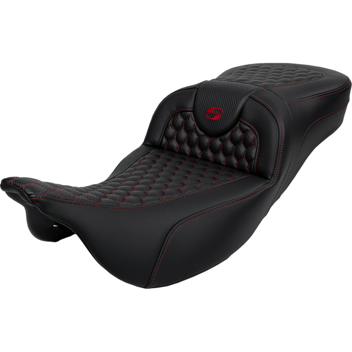 SADDLEMEN 0801-1647 A808-07B-190RED Honeycomb Roadsofa™ Seat - Red Stitch - Extended Reach - without Backrest - FLH/FLT '08-'23