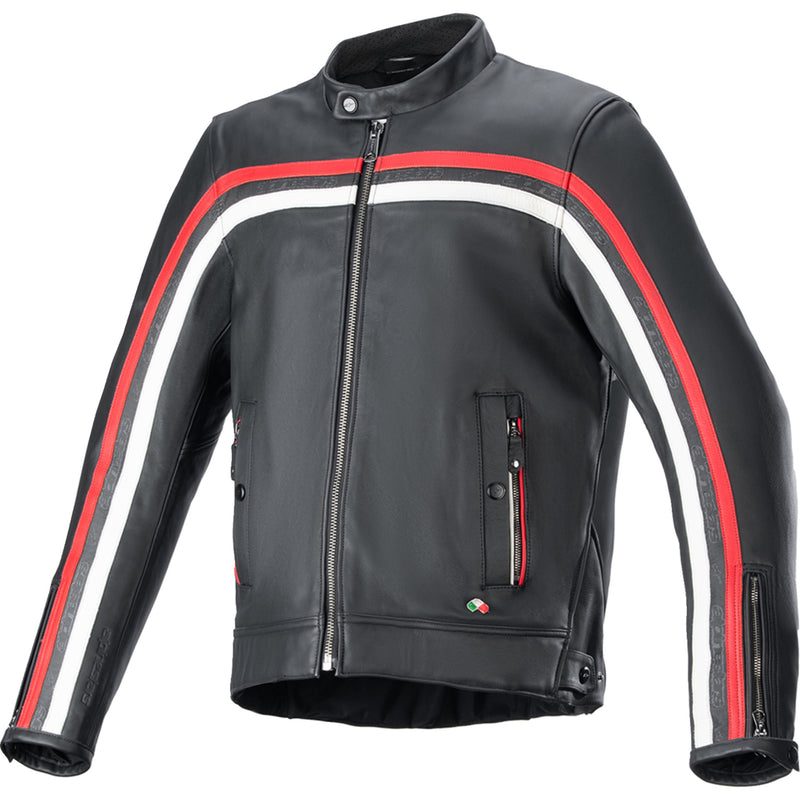 ALPINESTARS Dyno Leather Jacket Black/Ruby - Red/Ecru