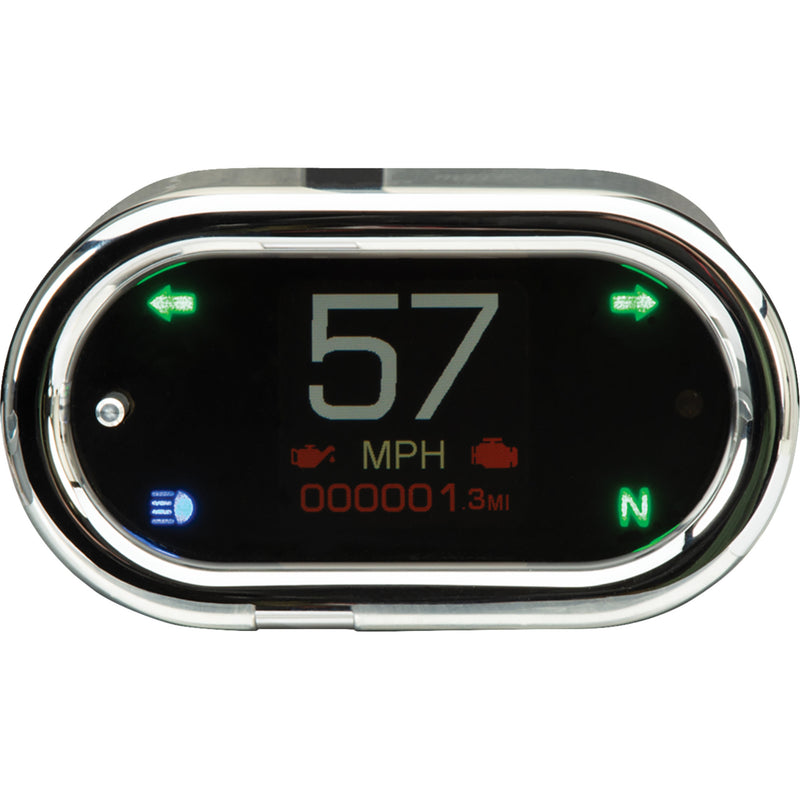DAKOTA DIGITAL 2210-0681 MLX-5400 MLX-5000 Series Universal Gauge - Handle Bar Mount Speedometer - With Signals - Oval - Chrome