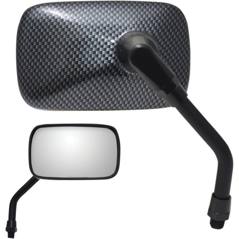 Parts Unlimited Mini Rectangular Mirror Mini Side View Rectangle Black Carbon Fiber M10x1.25 Each