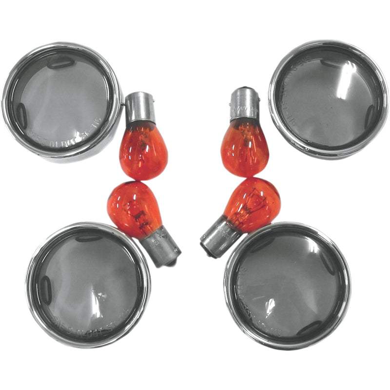DRAG SPECIALTIES 2020-0392 Smoke Turn Signal Lens Kit with Chrome Trim Rings Lens Kit with Trim Ring - Smoke