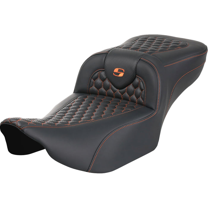 SADDLEMEN 0801-1758 823-07-19003 Roadsofa™ Extended Reach Seat - without Backrest - Honeycomb - Orange Stitch - FLTR/FLHX 23-24