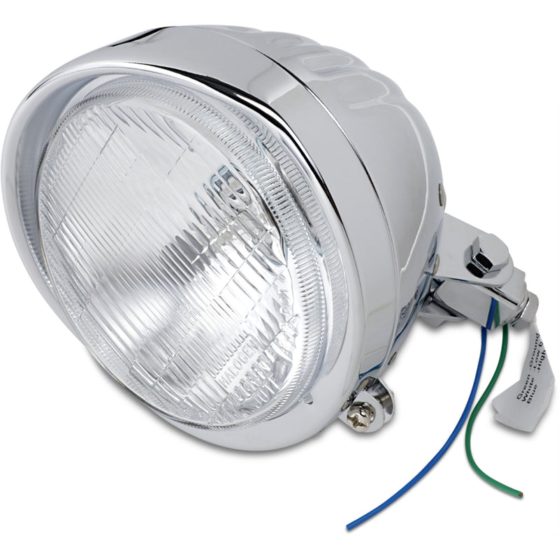 DRAG SPECIALTIES DS-280000 Chrome Custom Springer-Style Headlight Assemblies Headlight with Visor 5-3/4" - Grooved