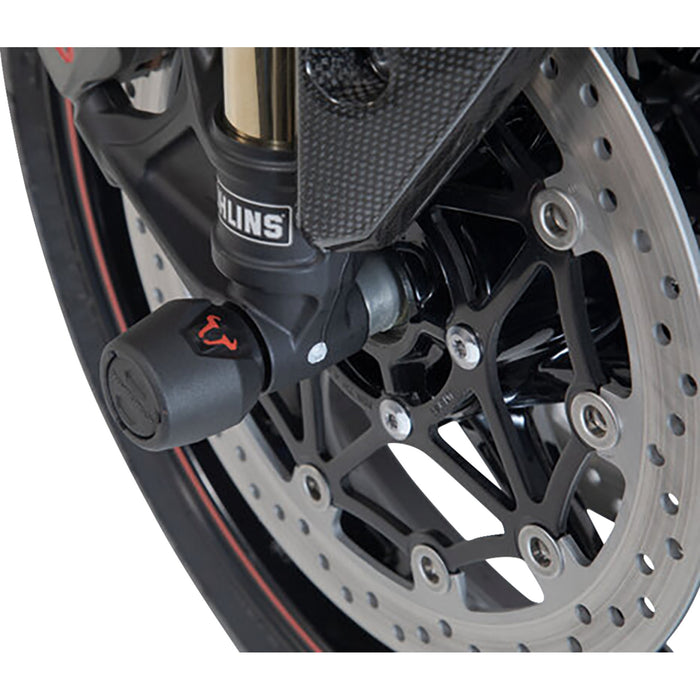 SW-MOTECH 0505-2246 STP.11.176.10001/B Front Axle Slider Axle Sliders - Front - Set - Triumph 800/1050/1200 - Yamaha 700 - Himalayan