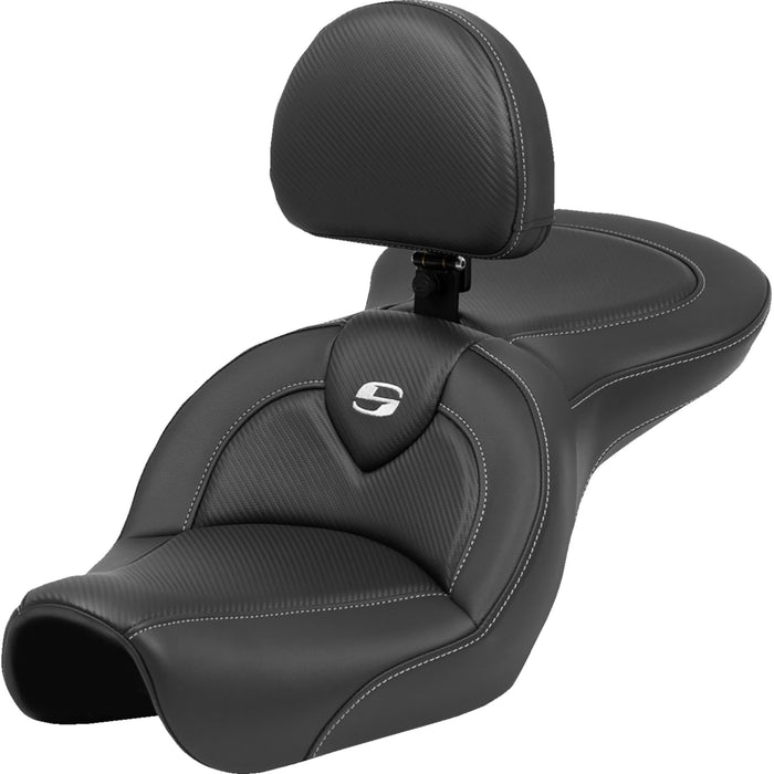 SADDLEMEN 0803-0733 804-04-185BR Roadsofa™ Carbon Fiber Seat - Black Stitch - with Backrest - FL '04-'05