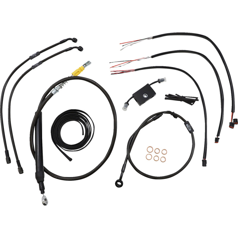 LA Choppers Complete Midnight Braided Handlebar Cable Brake Line Kit — Standard Quick Connect 12"-14" - LA-8157KT2-13M For Harley Softail 2018-2024
