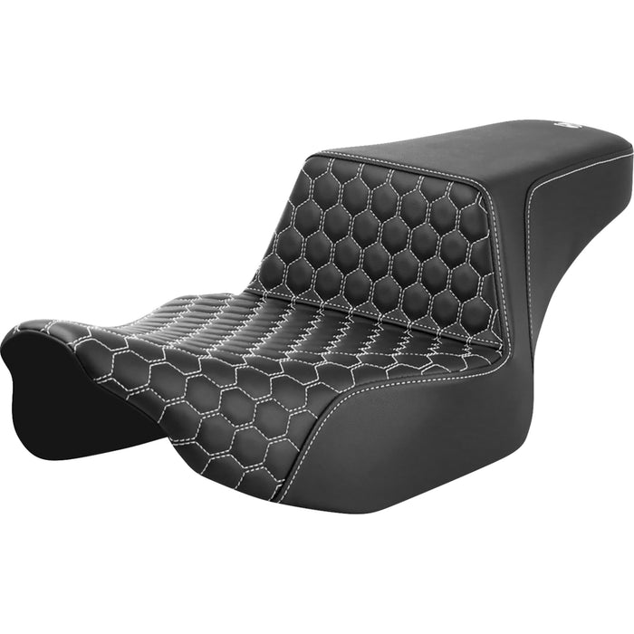 SADDLEMEN 0801-1837 823-07-17806 Honeycomb Step-Up Seat - Extended Reach - Front Honeycomb - White Stitch - FL '23-'24