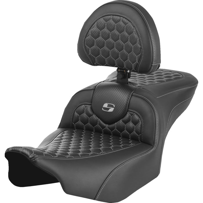 SADDLEMEN 0801-1750 823-07-189B2 Roadsofa™ Seat - with Backrest - Honeycomb - Gray Stitch - FLTR/FLHX 23-24