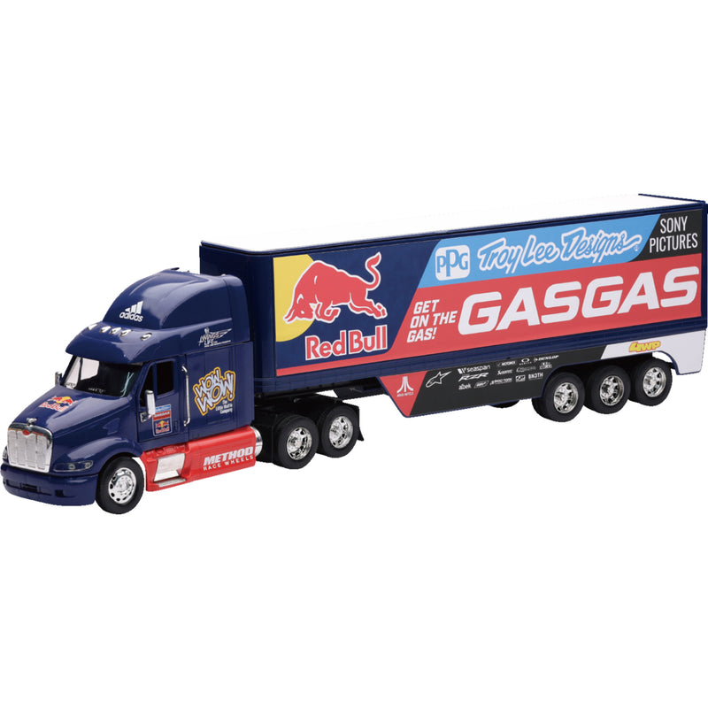 NEW RAY TOYS 7001-0059 11053 Race Team Truck peterbilt tld red bull gasgas  - 1:32 scale - blue/red
