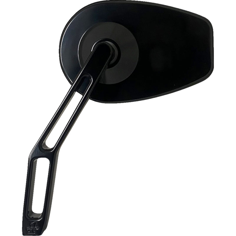 PRO-ONE PERF.MFG. 0640-1666 102100B Micro Mirror w/V2 Cut-Out Stem Mirror - Micro w/V2 Cut-Out Stem - Oval - Black - Left
