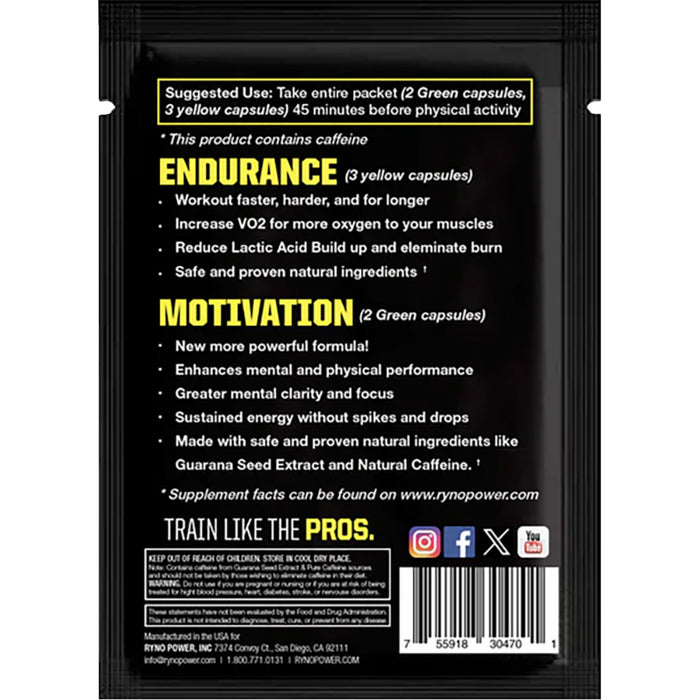 RYNO POWER 5101-0036 SMP-PRERACE-12 Pre-Race / Pre-Workout Supplement Combo Pack Pre-Race Combo Packet - 12 Pack