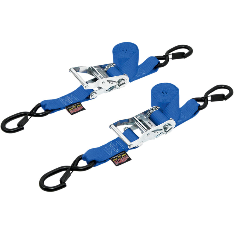 POWERTYE MFG. 3920-0147 30573-S 1-1/2" Ratchet with Safety Latch Hooks Ratchet Tie-Downs - 1-1/2" x 6-1/2' - Blue