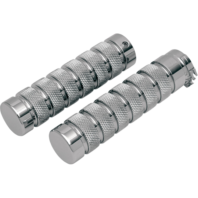 Accutronix Knurled Notched Custom Grips Chrome - GR100-KNC For Harley Motorcycles 1980-2021