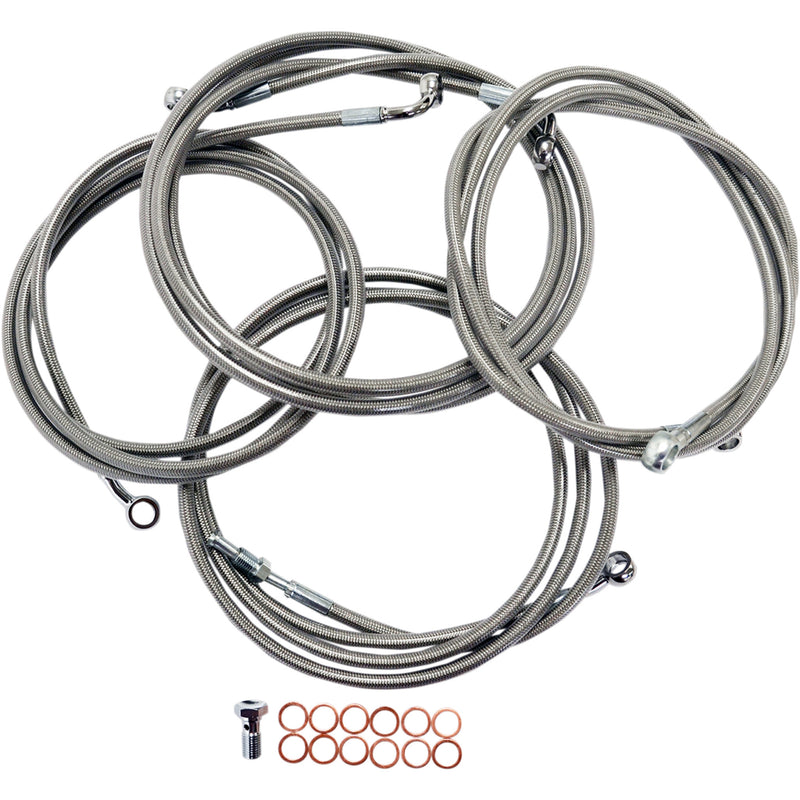 LA Choppers Standard Stainless Braided Handlebar Cable Brake Line Kit 12"-14" Ape Hangers - LA-8052KT-13 For Harley Touring 2014-2016