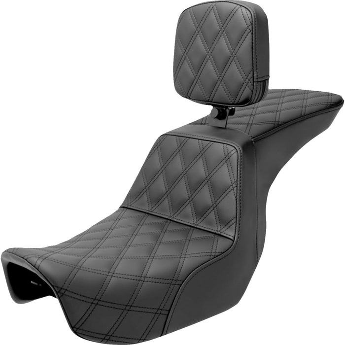 SADDLEMEN 0803-0700 806-04-195BR Tour Step-Up Seat - Rider Backrest - Full Lattice Stitch - Dyna '06-'17