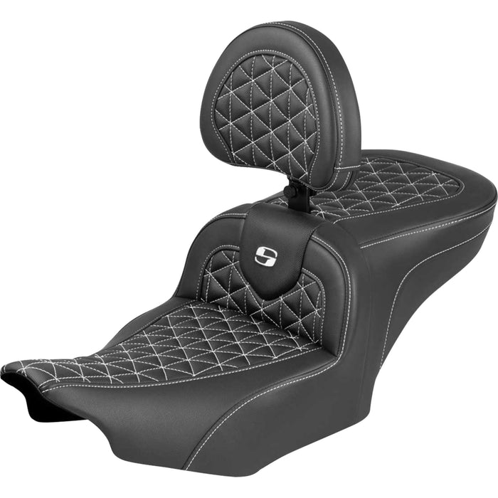 SADDLEMEN 0801-2231 823-07-210B6 Roadsofa™ Standard Reach Seat Roadsofa™ Seat - with Backrest - White Stitch - FLH/FLT '23-'25