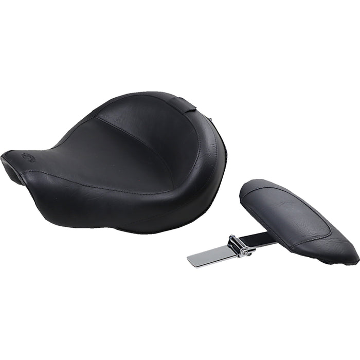 MUSTANG 0803-0312 79358 Wide Solo Seat with Removable Backrest - Vintage - Black - Smooth - FXD '06-'17