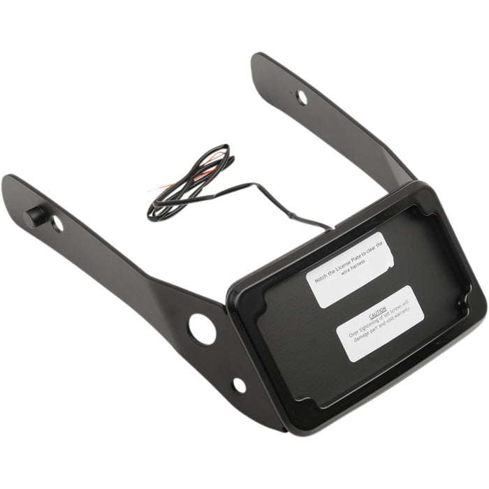 CYCLE VISIONS 2030-1263 CV4661B Curved License Plate Frame and Mount with License Plate Light LP Plate Frame & Mount with Tag Light - FXDWG - Black