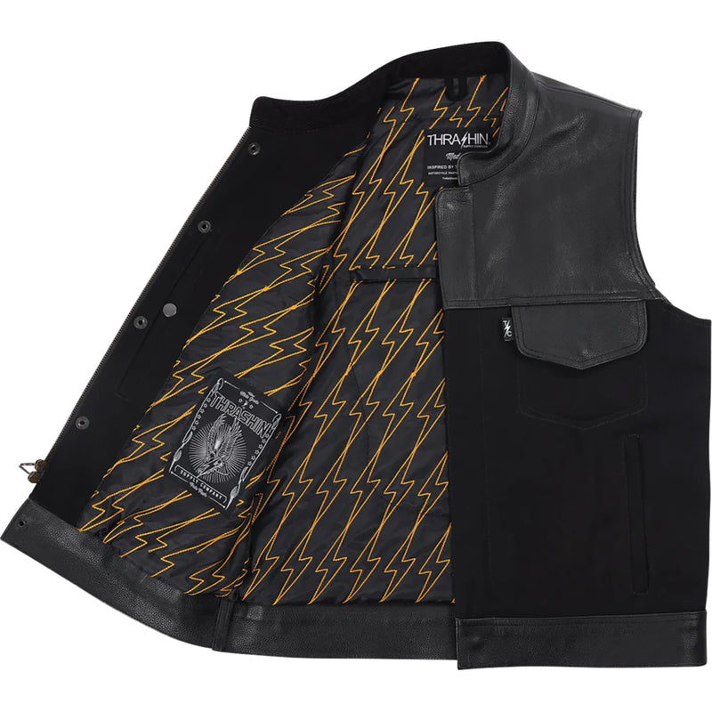 THRASHIN SUPPLY CO. Kanan Leather/Denim Riding Vest Black
