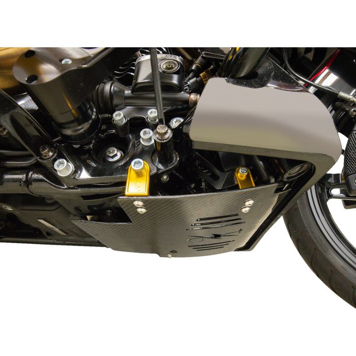 THRASHIN SUPPLY CO. 0506-2531 TSC-3034-5 Carbon Fiber Skid Plate Skid Plate - Carbon Fiber/Gloss - With Gold Brackets - FLHX/FLTRX