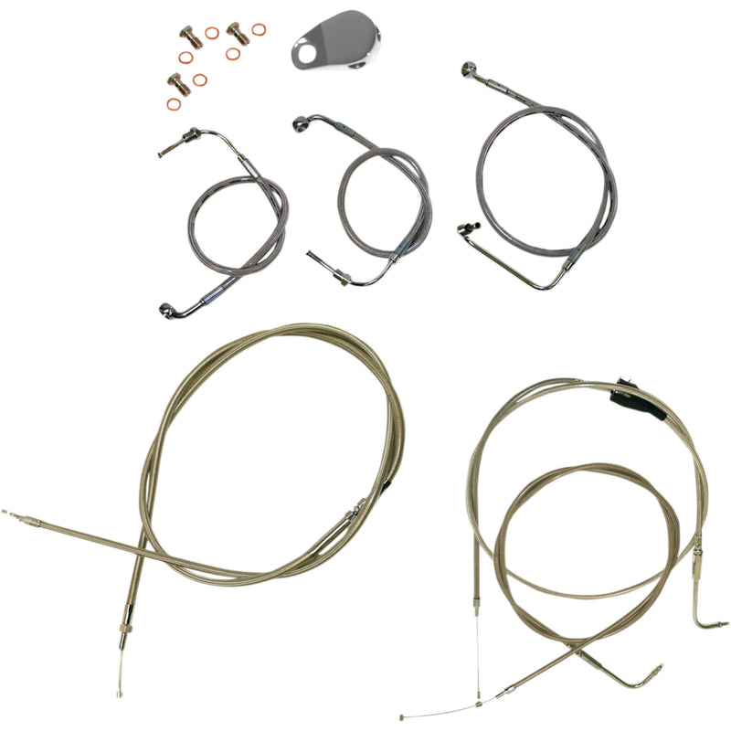 LA Choppers Standard Stainless Braided Handlebar Cable Brake Line Kit 15"-17" Ape Hangers - LA-8006KT-16 For Harley Touring 1996-2007