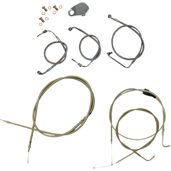 LA CHOPPERS 0610-0300 LA-8006KT-16 Standard Stainless Braided Handlebar Cable/Brake Line Kit - 15" - 17" Ape Hanger Handlebars - Stainless Steel