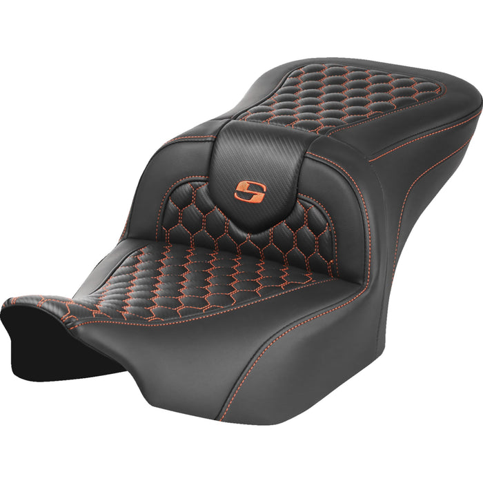 SADDLEMEN 0801-1744 823-07-18903 Roadsofa™ Seat - without Backrest - Honeycomb - Orange Stitch - FLTR/FLHX 23-24