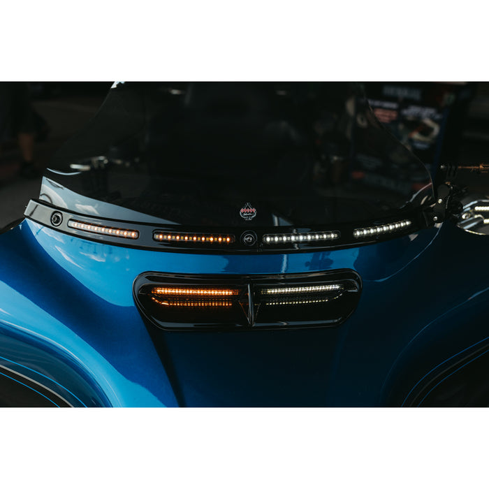 CUSTOM DYNAMICS 2040-2810 CD-VENT-AW2-BB Genesis® 4 All-In-One Dynamic LED Batwing Fairing Vent Insert - Amber/White - Black w/ Black Mesh