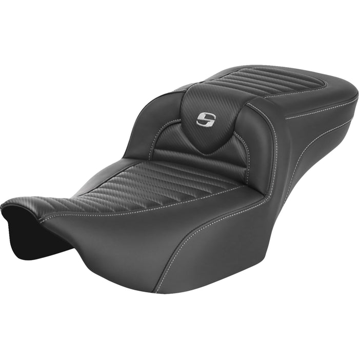 SADDLEMEN 0801-1777 823-07-20500 Roadsofa™ Extended Reach Seat - without Backrest - Tuck-n-Roll - Carbon Fiber - FLTR/FLHX 23-24