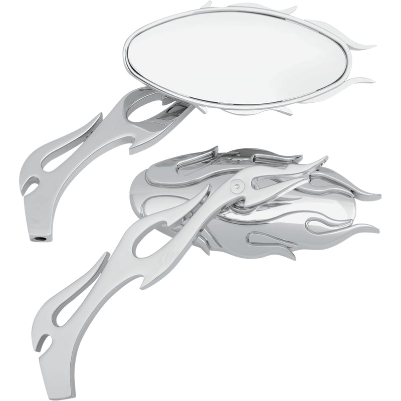 DRAG SPECIALTIES 0640-0484 Flame Oval Mirrors Mirrors - Flame - Side View - Oval - Chrome - Pair