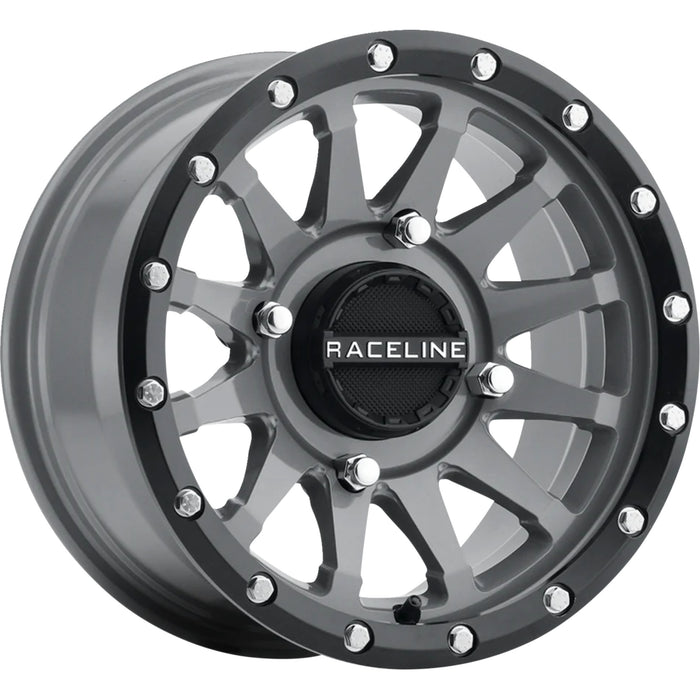 RACELINE WHEELS 0230-1524 A95SG-57056+10 Trophy Simulated Beadlock Wheel Wheel - Trophy - Simulated Beadlock - Front/Rear - Stealth Gray - 15x7 - 4/156 - 5+2 (+10 mm)