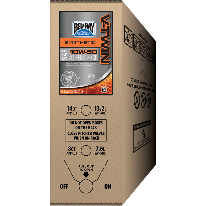 BEL-RAY 3601-0835 301390150033 V-Twin Synthetic 4-Stroke Engine Oil V-Twin Synthetic Oil - 10W-50 - 6 U.S. gal. - Bag-In-Box
