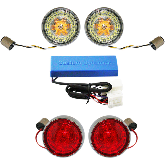 CUSTOM DYNAMICS 2020-1700 PB-HD-BB-C Complete Front & Rear Turn Signal Conversion Kit with Bullet Bezel Lenses - Full Bullet Turn Signal Conversion Kit - Chrome
