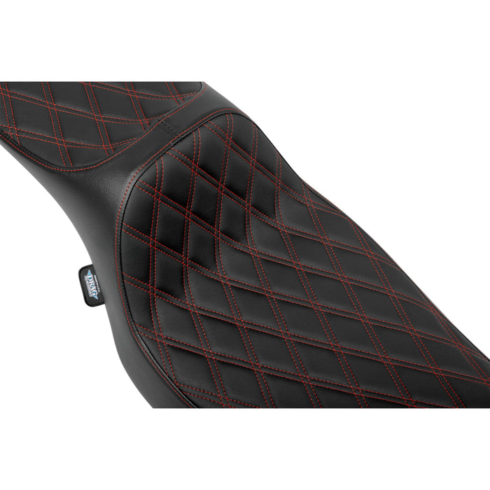 DRAG SPECIALTIES SEATS 0801-2036 Extended Reach Predator III Seat Extended Reach Predator III Set - Double Diamond - Red Stitching - Vinyl - FLH/FLT '23-'24