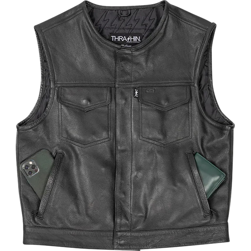 THRASHIN SUPPLY CO. Encinal Leather Shorty Riding Vest Black