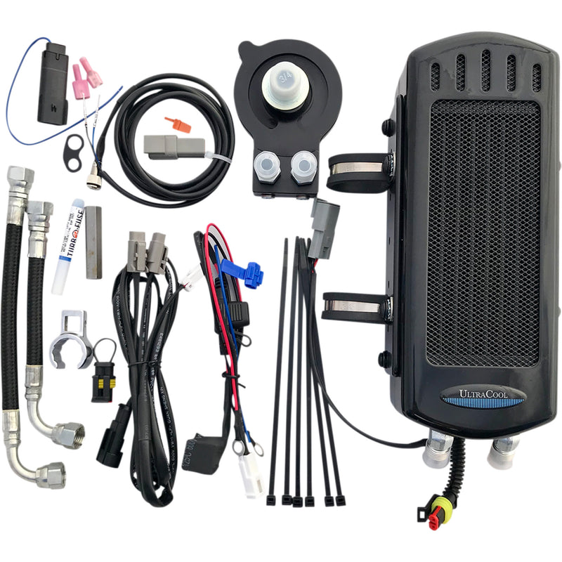 Ultracool 3.0 Side Mount Oil Cooler With Fan Kit For M8 Softail Side Mount Oil Cooler Kit Gloss Black M8 - SMS8-1G For Harley Softail 2018-2025