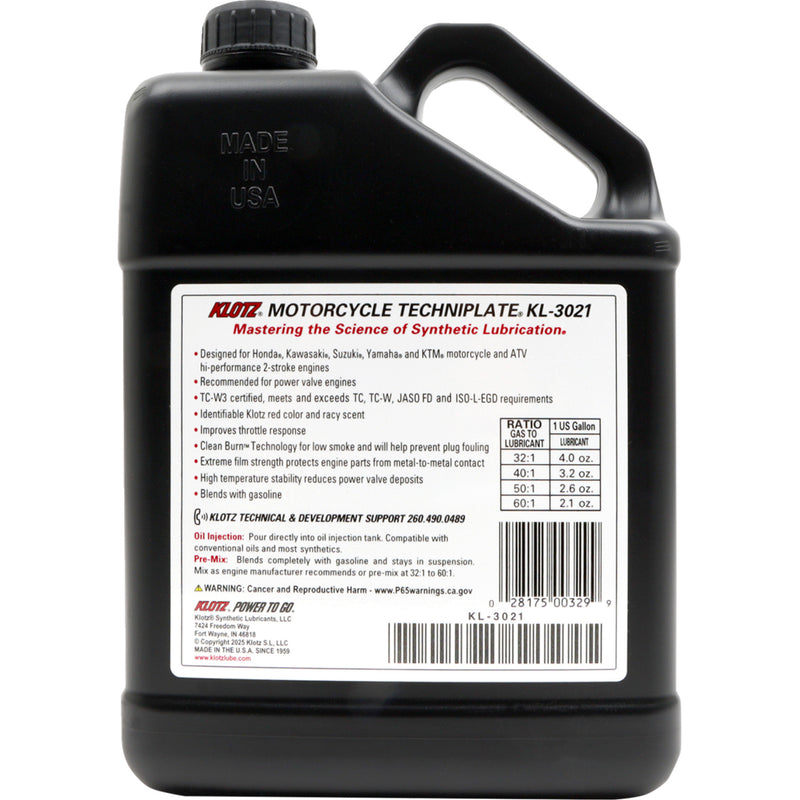 KLOTZ OIL 3602-0184 KL-3021 TechniPlate® Synthetic TC-W 3® 2-Stroke Oil TC-W 3® 2-Stroke Engine Oil - 1 US gallon
