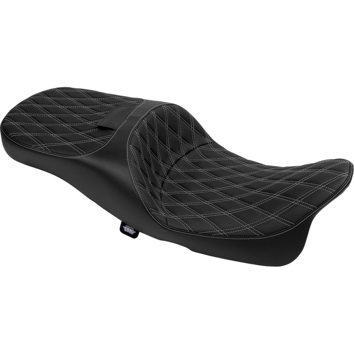 DRAG SPECIALTIES SEATS 0801-1981 Extended Reach Freedom Touring Seats Extended Reach Freedom Seat - Vinyl - Double Diamond - Silver Stitch - FLT/FLH '09-'24